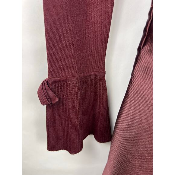 Ted Baker Zadi Dress Burgundy Fit & Flare Satin Skirt Frill Cuff Ruffle Neck - Picture 8 of 15